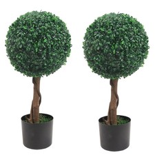 1 Pair 60cm Tall Artificial Bay Topiary Ball Trees with Lifelike Wood Trunks