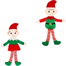 Christmas House Plush Elves Fair Skin Tone 14.5x4 inches Boy Girl Poseable