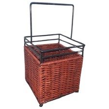 Vintage Wicker Cutlery Holder Basket Metal Frame Utensil Table Caddy Picnic