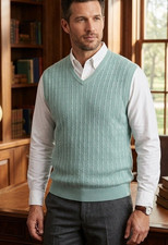 Pendleton Sweater Vest Men's M Silk Cotton Sage Green V-Neck Textured Knit NWT