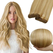 Weft Hair Extensions Human Hair Golden Blonde mix Light Blonde Weft Human Hai...