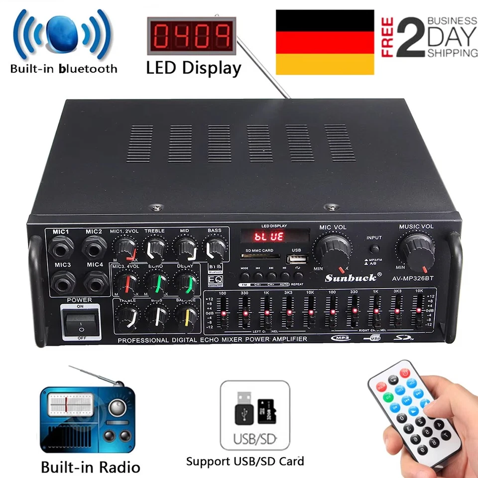 2000W bluetooth Verstärker Vollverstärker HiFi Stereo Amplifier Digital FM Neu - Bild 2 von 4