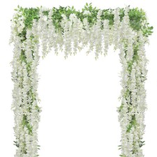 5Pcs 7.2 Ft/Piece Artificial Wisteria Garland Silk Fake White Wisteria Flower...