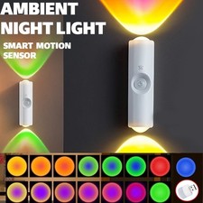 Magnetic RGB LED Night Light Smart Motion Sensor USB Rechargeable Ambient Lamp