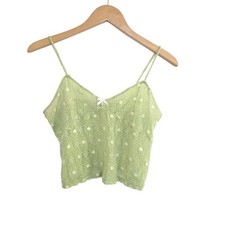 Vintage 90s Fersten Intimates Green Floral Lace Crop Sheer Camisole Top Size L