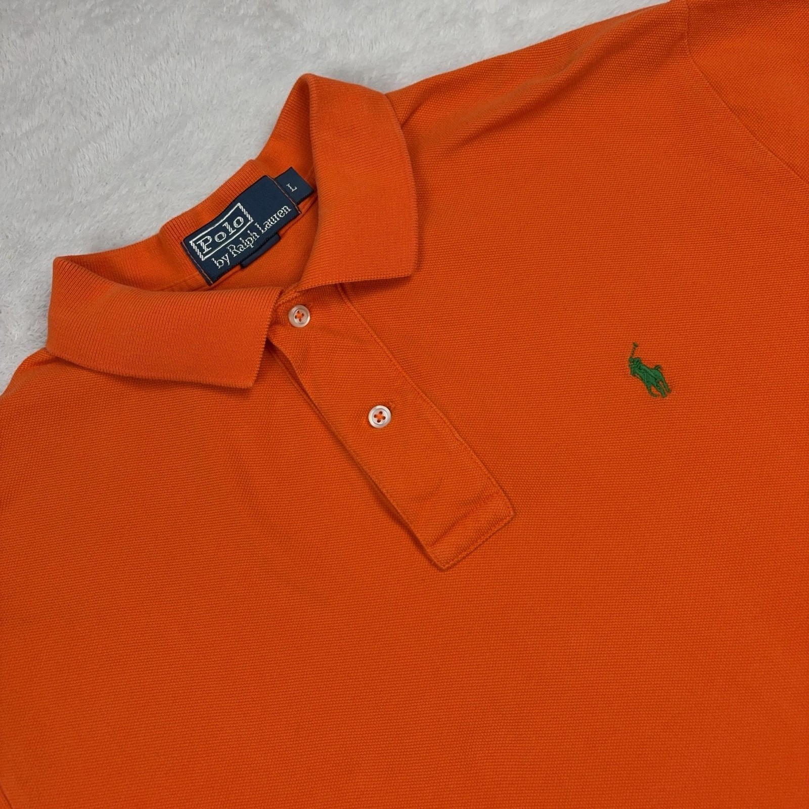 Polo Ralph Lauren Polo Shirt Mens L Orange 100% Cotton Knit Short Sleeve Logo