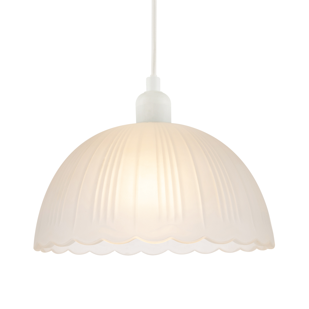 Classic Frosted White Pendant Shade with Fluted Edge and Etched Lines by Happ...