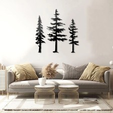 Set of 3 Pine Trees Metal Wall Art Nature Inspired Decor