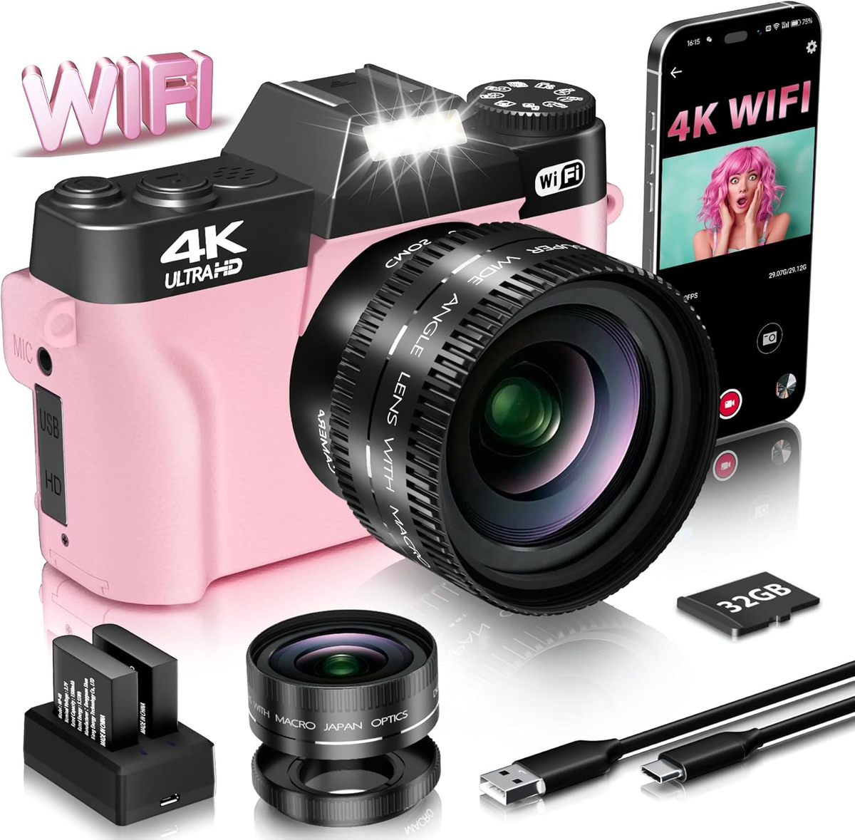4K Vlogging Camera for 56MP Digital Camera for Photography and  Video wit