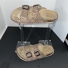 J/Slides Leopard Print Calfshair Double Buckle Sandals Sz. 9 Comfort Shoes Cork