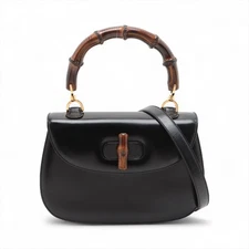 GUCCI Bamboo 2way leather Handbag black  WS15687