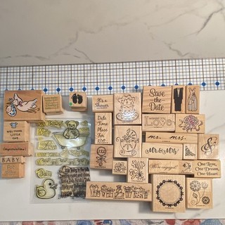 Stampin' Up! Wood Mounted Rubber Stamp Lot Love Marriage Baby wedding