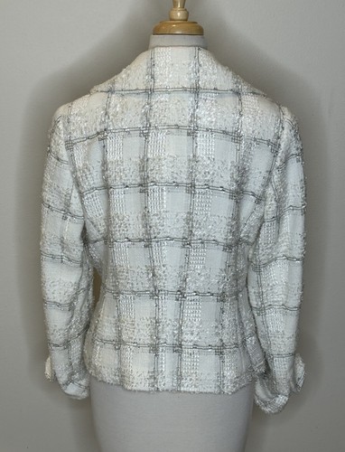 Giacca donna Escada tweed metallizzato boucle bianca a quadri taglia 38 - Foto 4 di 11