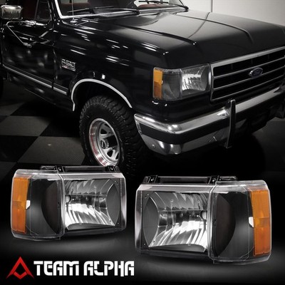 Fits 1987-1991 Ford F150/F250/Bronco [Black/Clear] Amber Corner 