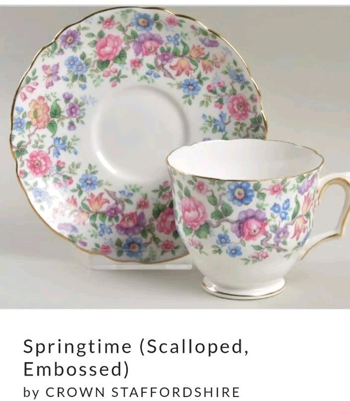 Spring Time Scalliped Sauer And Cup By Crown Stafford Shire ,bone China