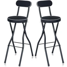 2 Pcs 29.5 Inch Folding Bar Stool with Backrest Tall Foldable Stool Chair wit...