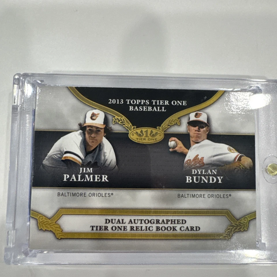 Jim Palmer/Dylan Bundy 2013 Topps Tier One Dual Auto Relic Book Card /10 Orioles - Image 2 of 4
