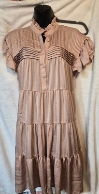 Muche et Muchette Dusty Rose Ruffled Teired Mini Dress One Size Pleated 