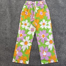 VTG Womens S 60s 1970s Floral Pants Hippie Psychedelic MOD Colorful Festival