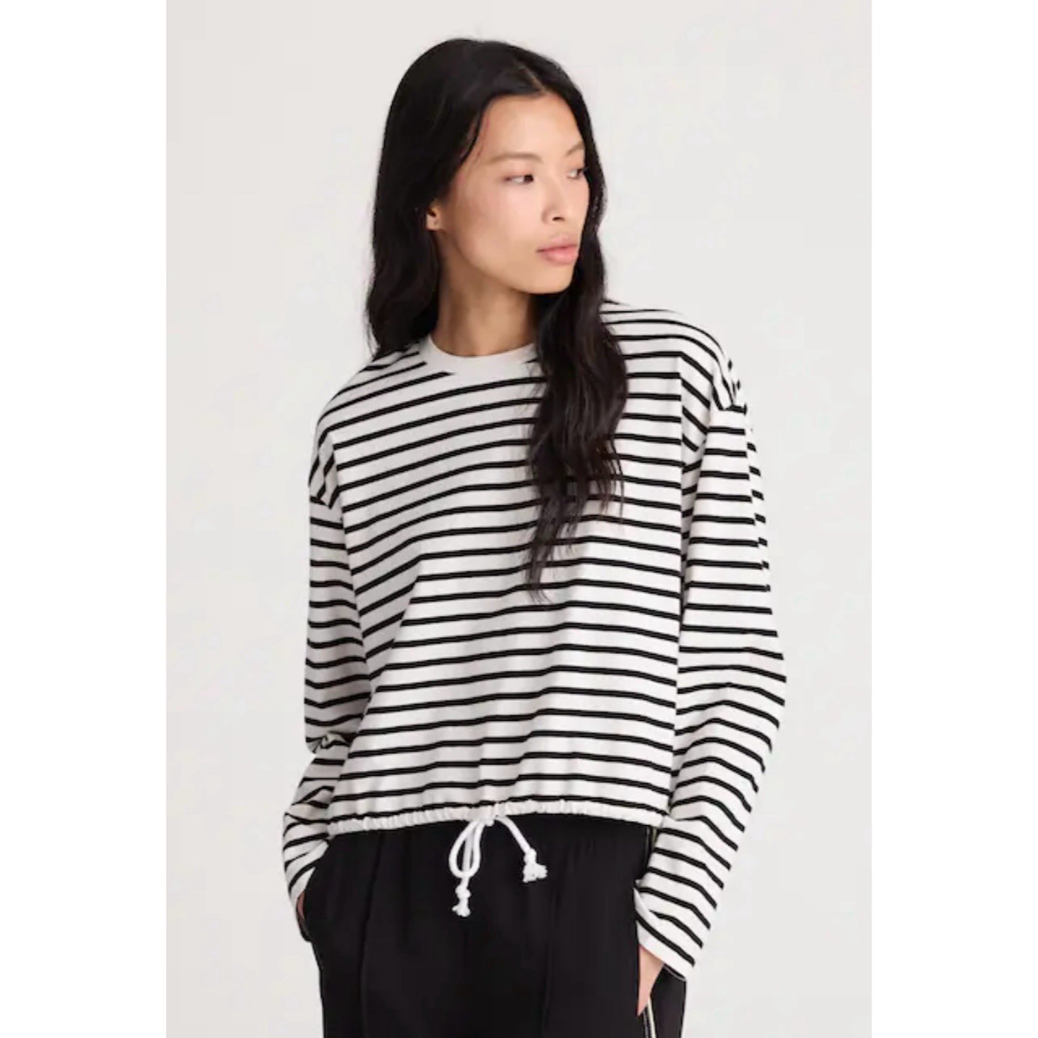NWT Madewell XS The Perfect Tie-Waist Tee Allday Jersey Black and White Stripe