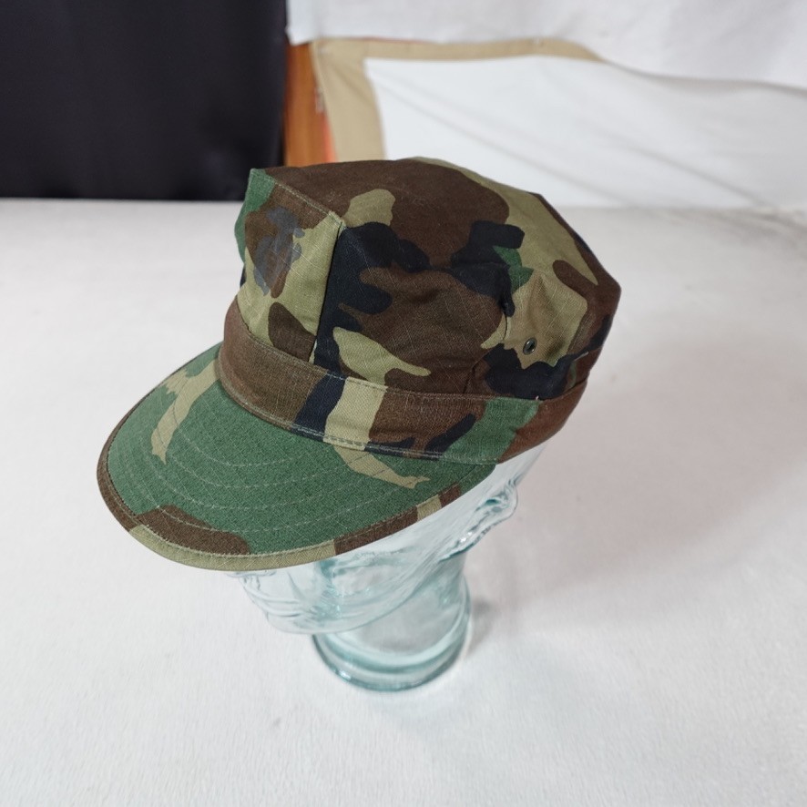 Vintage USMC Hat Cap Woodland Green Camo Type 1 Utility Cover US Marine Corps