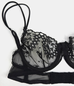 La Perla Black Embroidered Mesh Underwire Bra Back Close Italy Size 32