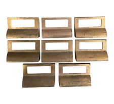 8 Vtg Solid Brass Label 3" Holder  Bin Pulls Lot Card Catalog File Handles Orig