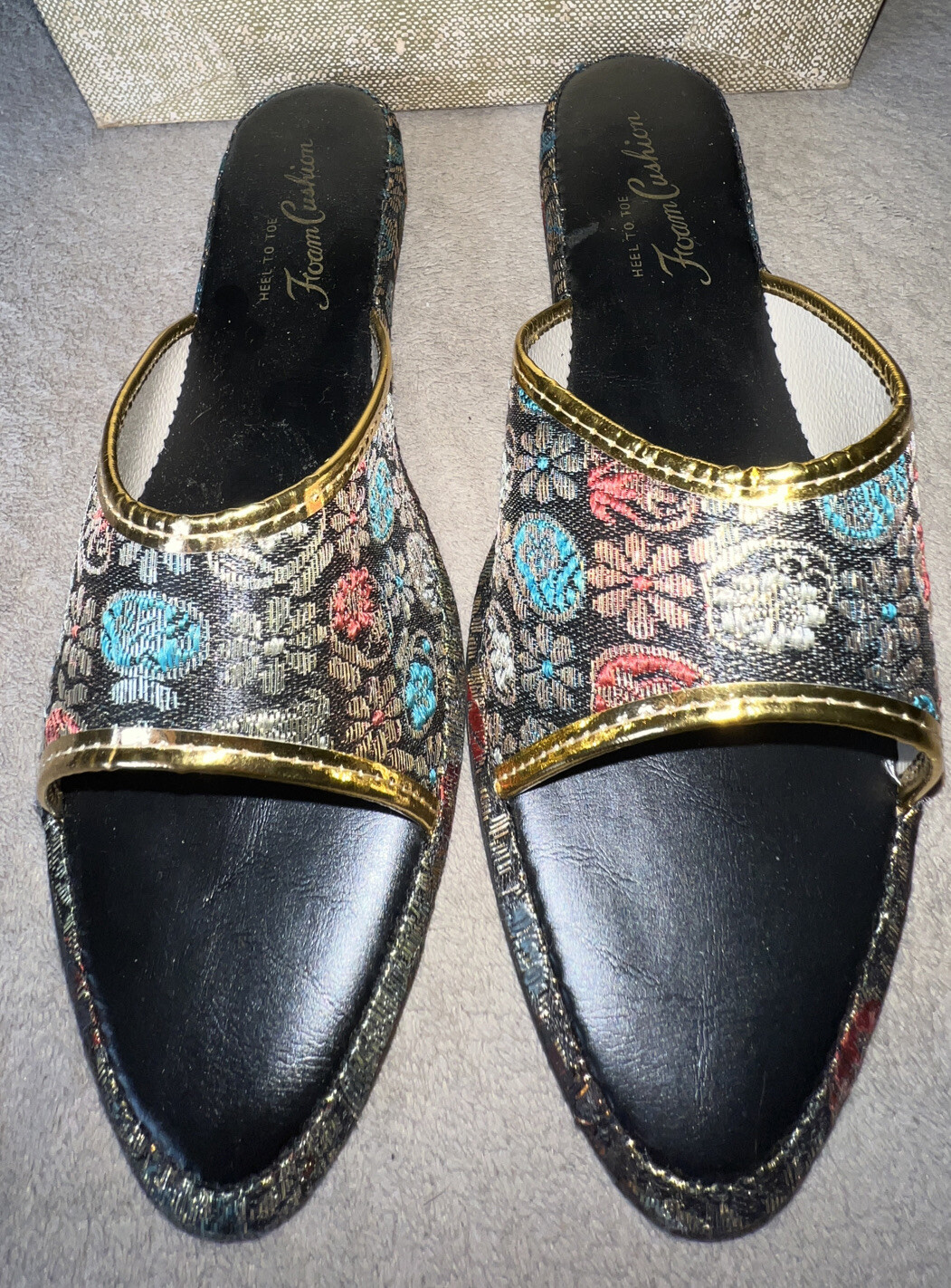 PANTOFOLA D’ORO Pantofole vintage da donna 7 camere da letto scarpe oro lucido Made In Japan