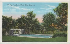 c1920s Wading pool Central Park Tulsa Oklahoma trees postcard D427