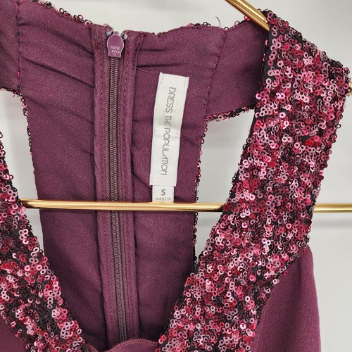 Dress the Population Sequin Fit n Flare Burgundy Mini Dress Size Small - Picture 2 of 5