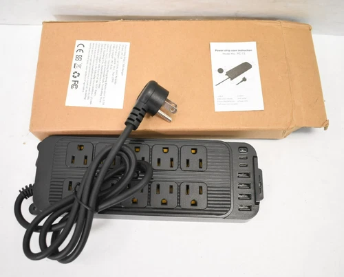 Power Strip w USB Charger PC-13 10 Outlet Black 4 USB 2 USB-C Surge Protector