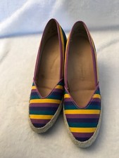 VINTAGE FAMOLARE ESPADRILLE WEDGE SLIPON SHOES SIZE 6 M STRIPED