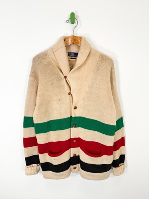 VTG 1980's Polo Ralph Lauren Hudson Bay Stripe Cardigan Jacket Wool Sz XL