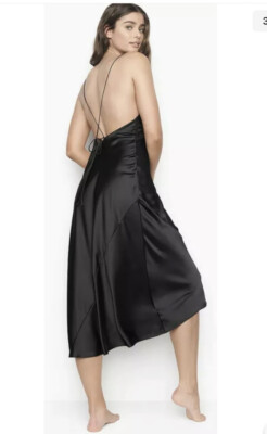 knee length dresses for ladies Victorias Secret Gold Label Black Burnt Velvet Midi Slip Dress Nightg