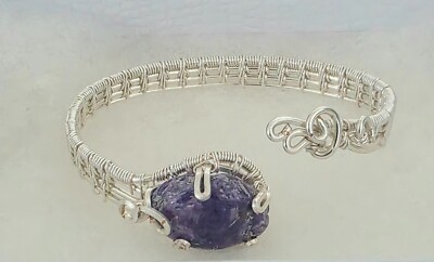 Handcrafted Wire Wrapped Purple Charoite Silver Bracelet