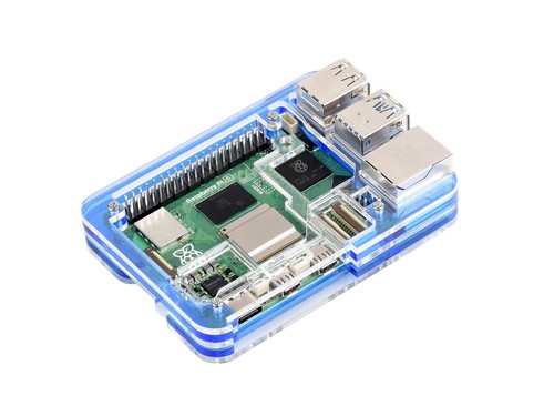 Waveshare Transparent and Blue Acrylic Case Raspberry Pi 5 Case, Support Cooler - Picture 3 of 21