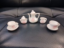 Dollhouse Miniatures Tea Set: Tea pot, Cream, Sugar, 2 Cups  2 Saucers, Roses