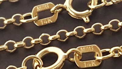 14K massives Gelbgold 1,9 mm Rolo Kette Halskette 16'', 18'', 20'', 22'', 24''.