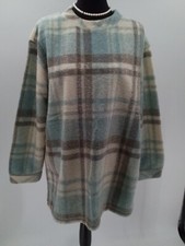 90's WOOLRICH Blue / Cream Oversized PLAID Fleece Sweater Sz LG Vtg