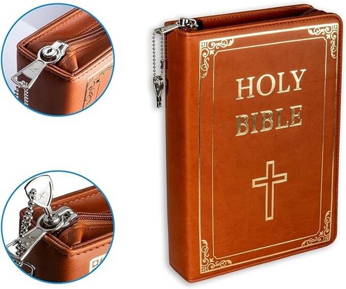 Concealed Carry Gun Pouch, Holy Bible Leather Soft Pistol Case Lockable Zipper - Picture 5 of 10