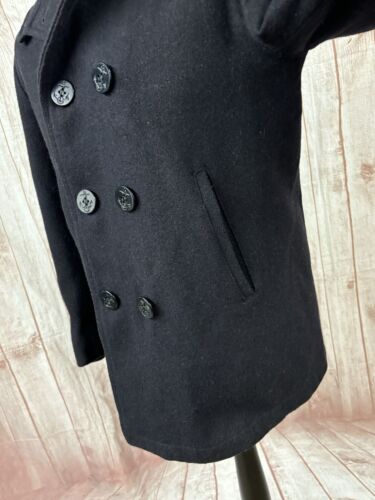 Vintage Fur Lined Peacoat Jacket Reefer Coat Charcoal Grey Blue Nautical Small - Picture 7 of 24