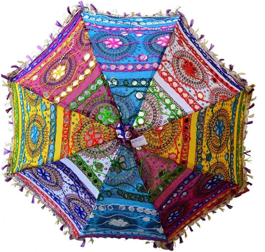 Wholesale Lot Decorative Indian Embroidered Parasol Sun Shade Decor Umbrella. - Image 3 of 4