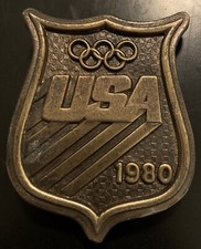 Vintage 1980 OLYMPIC GAMES Team USA Bergamot Brass BELT BUCKLE