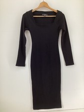 Missguided Womens Black Ribbed Long Sleeve Dress Size 8 