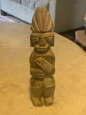 Pre-Columbian Mayan Effigy Stone Figurine of idol with headdress