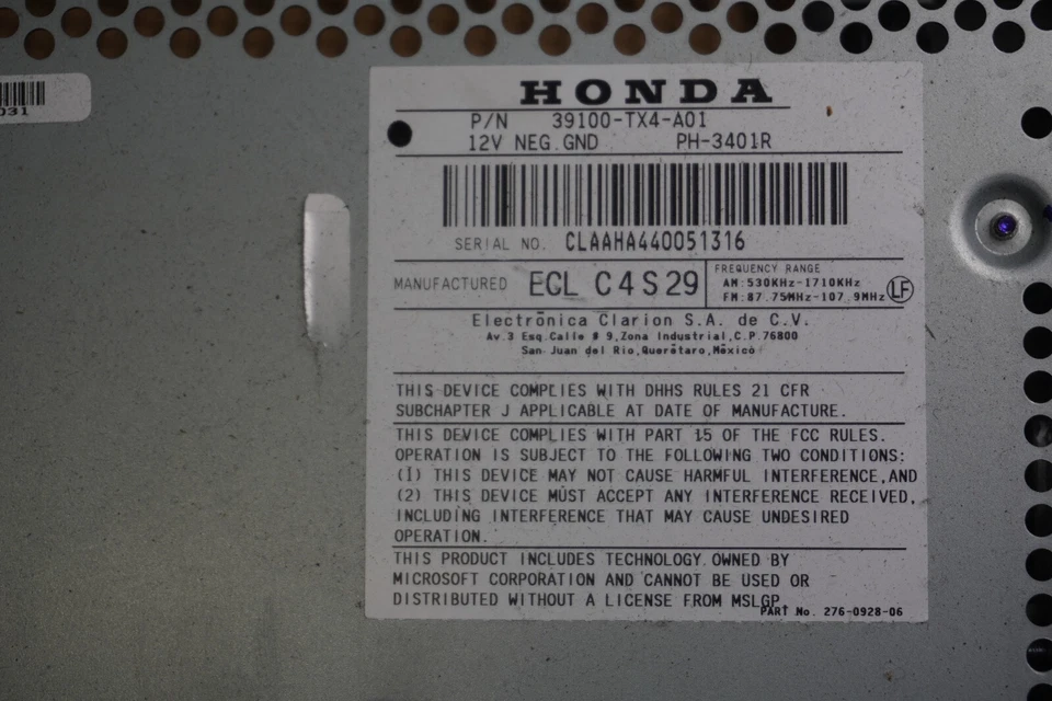 Acura RDX 2013 2014 2015 RANURA CD AUDIO PELIGRO CONTROL DE AIRE ACONDICIONADO FABRICANTE DE EQUIPOS ORIGINALES 39100TX4A01 Foto 3 de 4