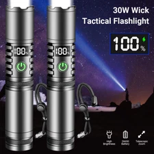 1-2x Rechargeable Powerful 30W LED Flashlight Super Bright Tactical Work Light