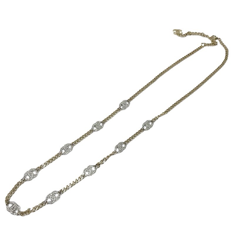 CHANEL CC Logos Rhinestone Chain Necklace 35 CHANEL CC Logos Rhinestone Chain Necklace 35
