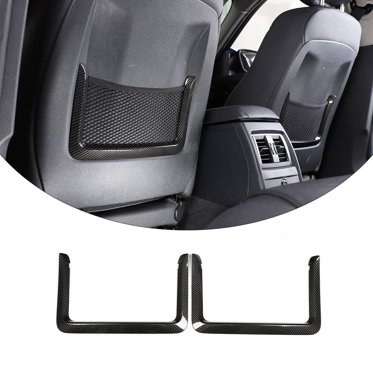 Carbon Fiber Car Seat Back Net Pocket Frame Trim For BMW GT 1 2 3