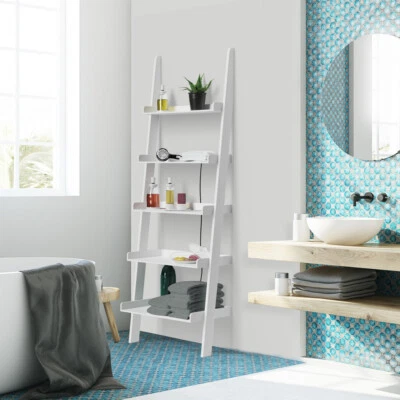 CASARIA® Standregal Leiterregal Bücherregal Weiß 180x65cm Holz Badezimmer Regal - Bild 1 von 4